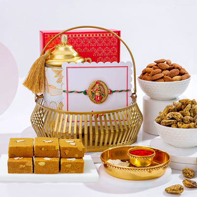 Send Traditional Raksha Bandhan Metal Basket Hamper Online, Same Day ...