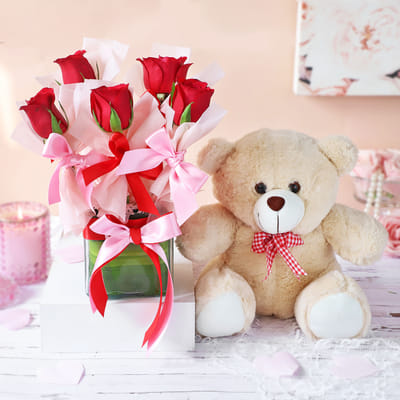 Buy/Send Wrapped In Love Vase Arrangement With Teddy Online | IGP ...