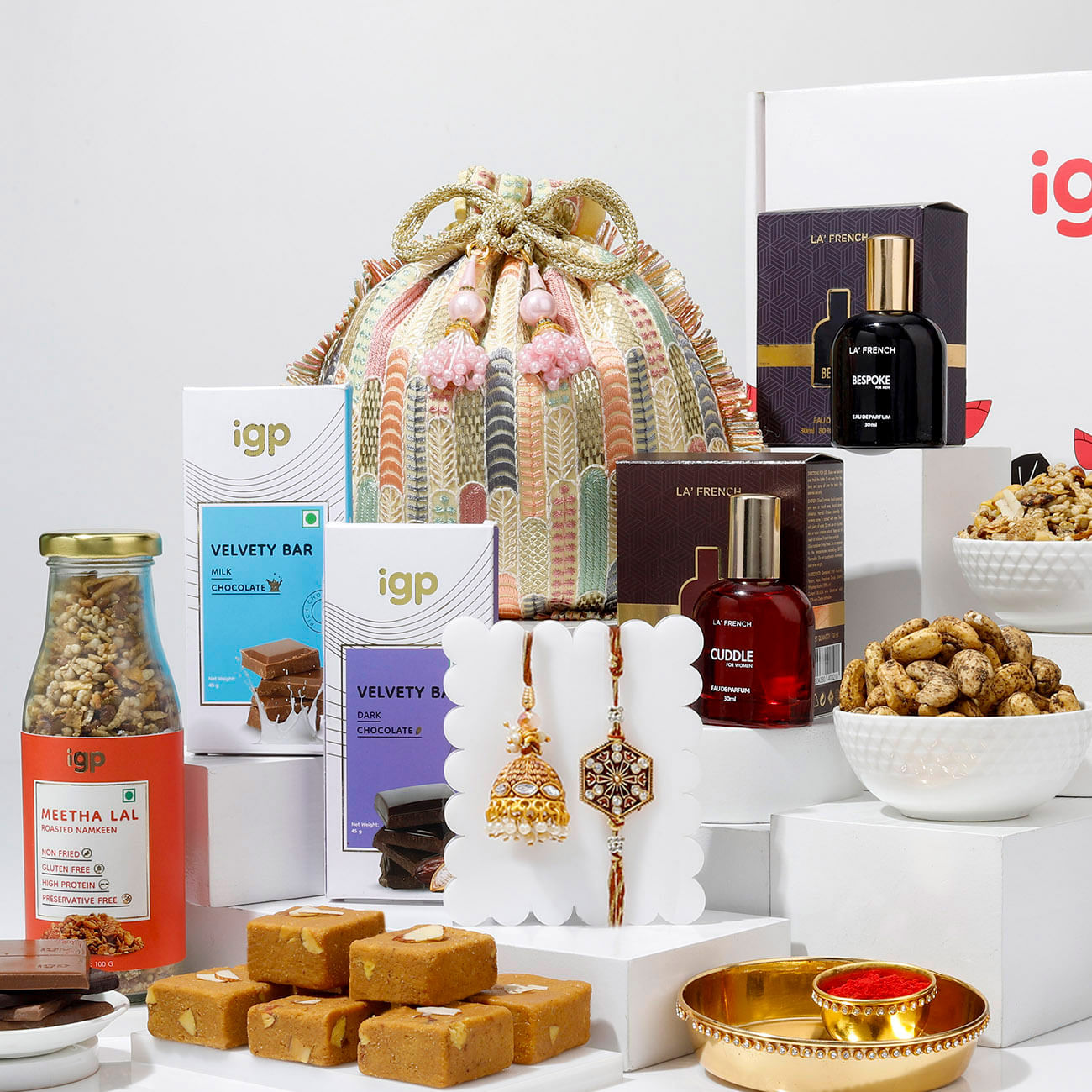 Antique Bhaiya Bhabhi Meena Rakhi Hamper