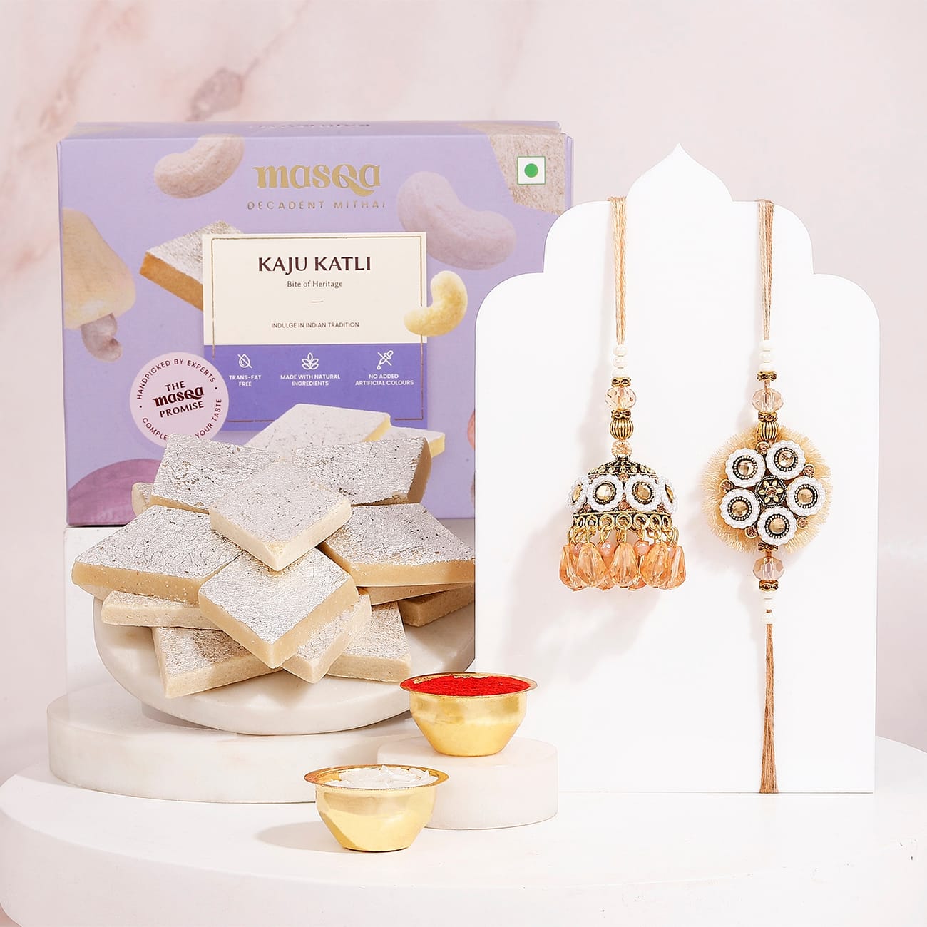 Bhaiya Bhabhi Rakhi Set with Kaju Katli