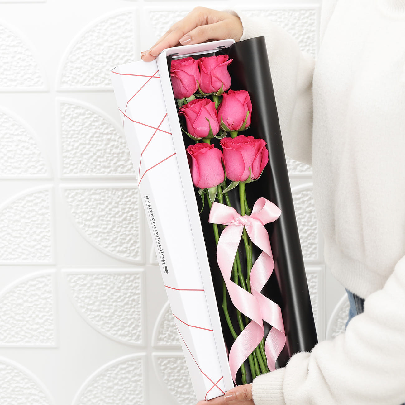 Blooming 6 Pink Roses Flower Box