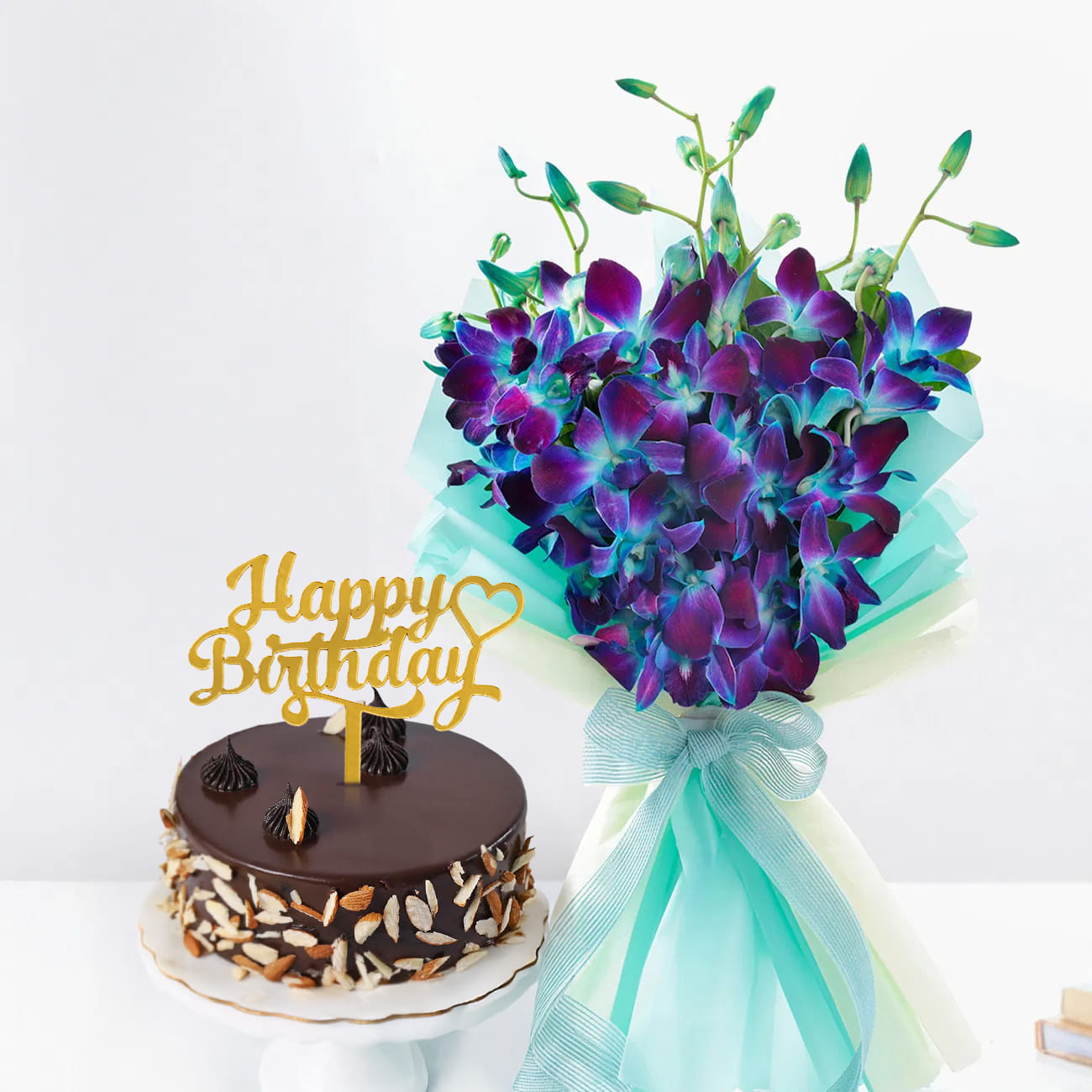 Blue Orchids & Hazelnut Cake Birthday Combo