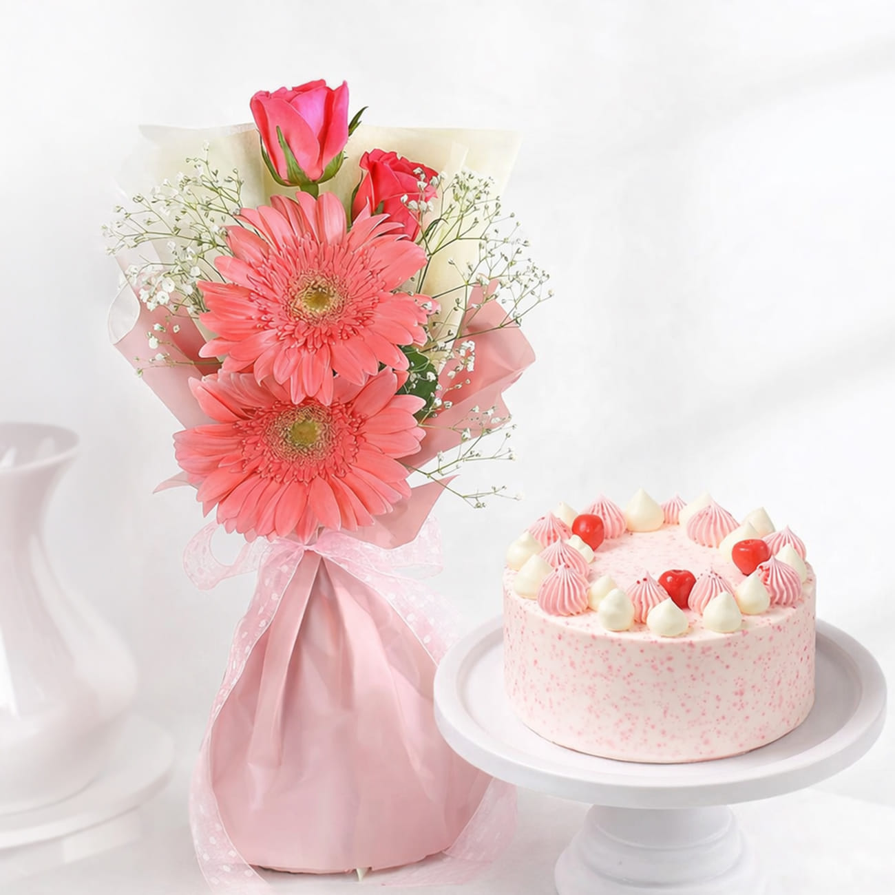 Blush Blooms & Strawberry Vanilla Cake Combo