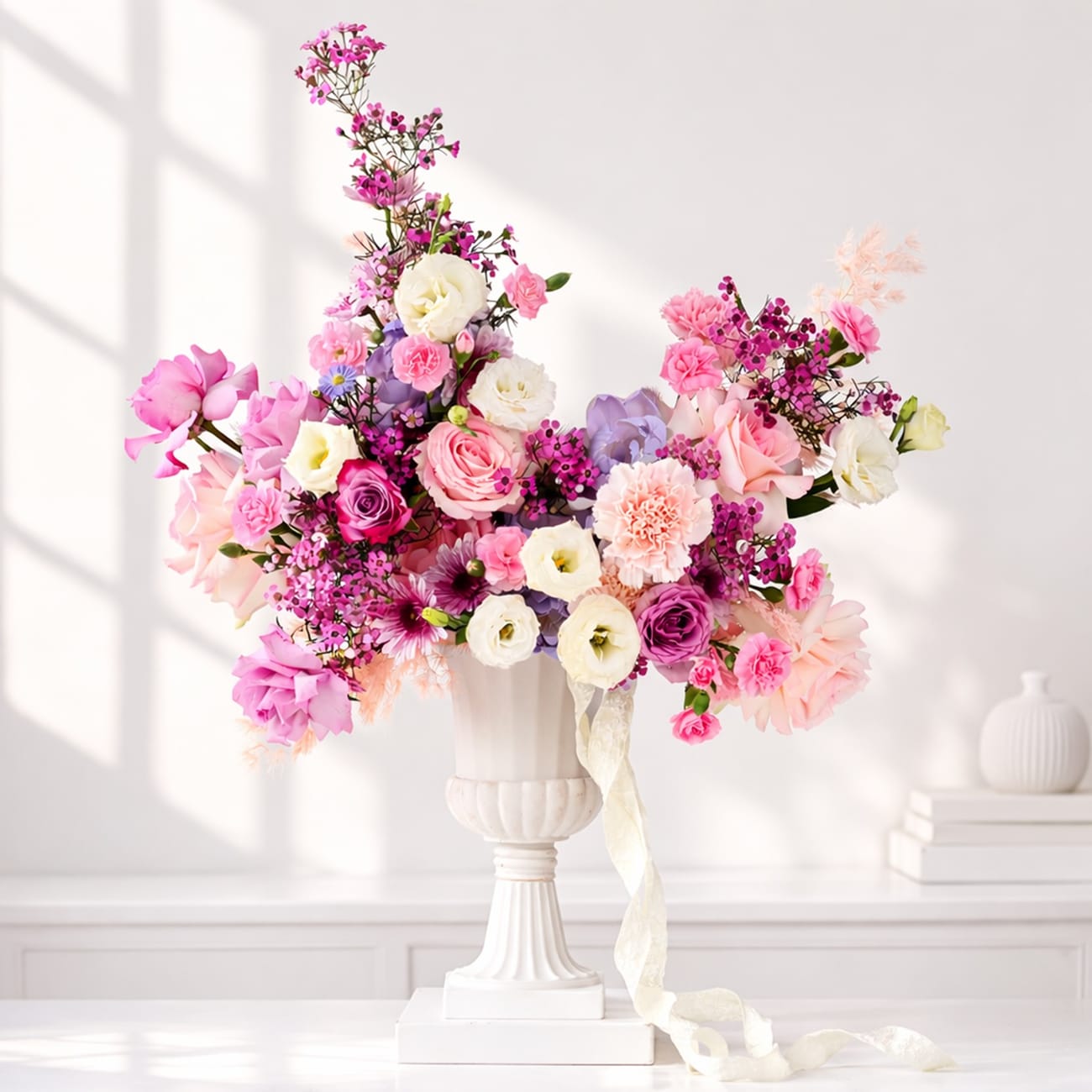 Blush Floral Arrangement In Urn Planter