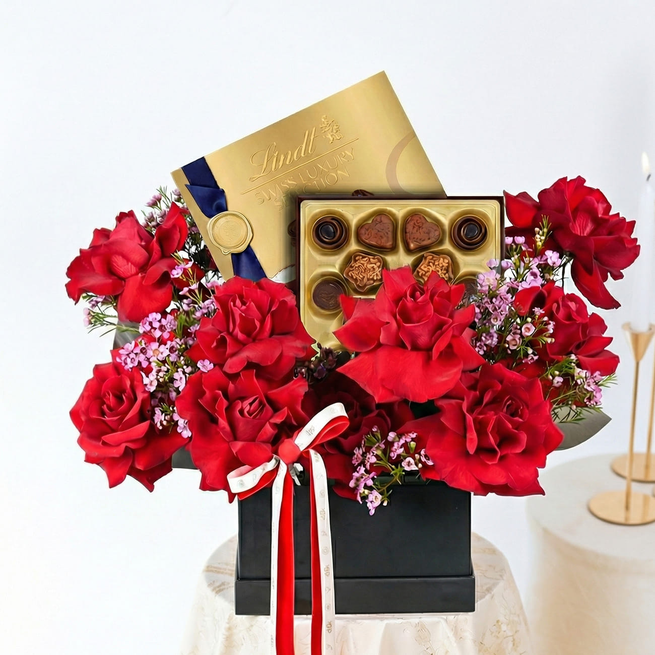 Carmine Blooms And Lindt Luxe Indulgence Combo
