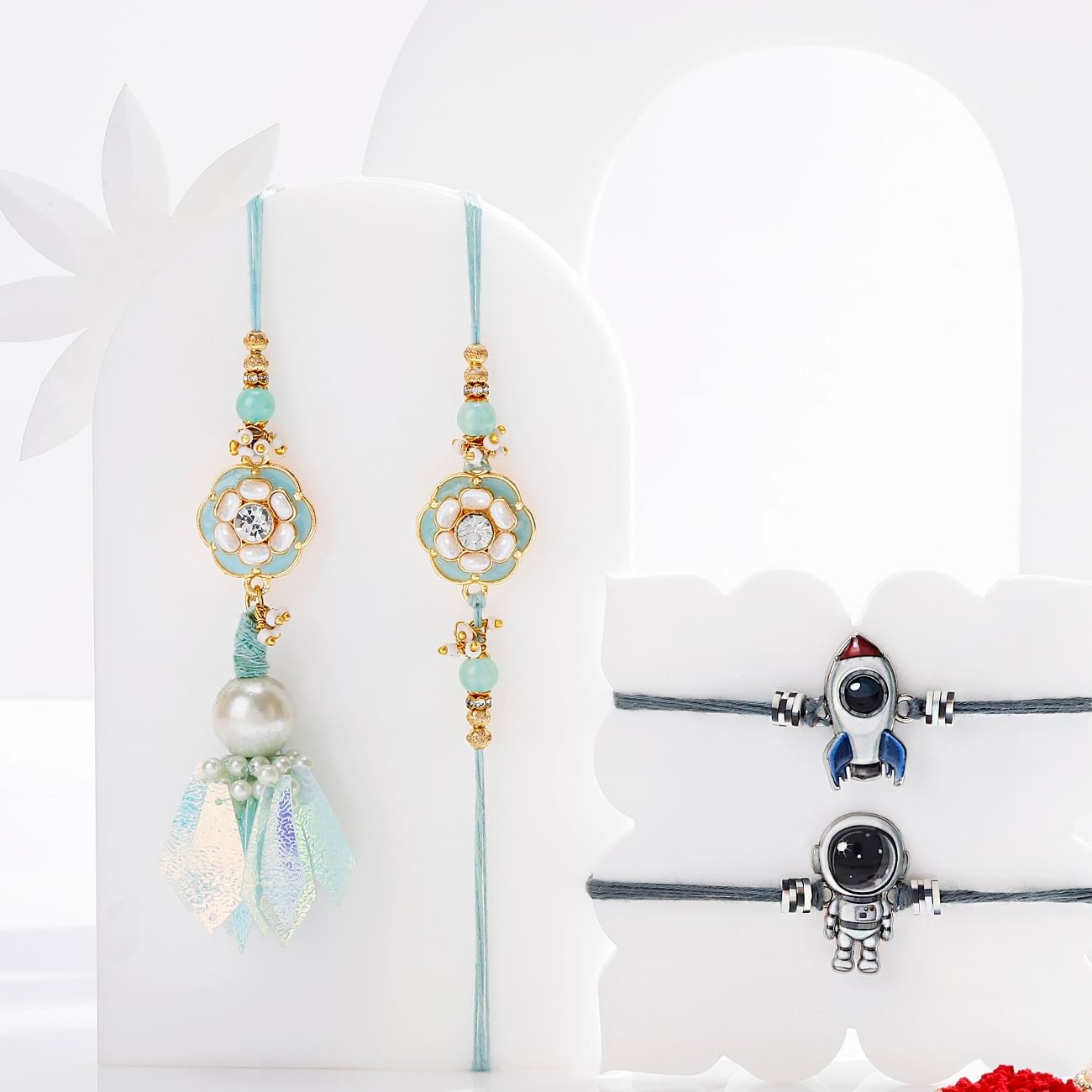 Celestial Meenakari And Kids Rakhi Set