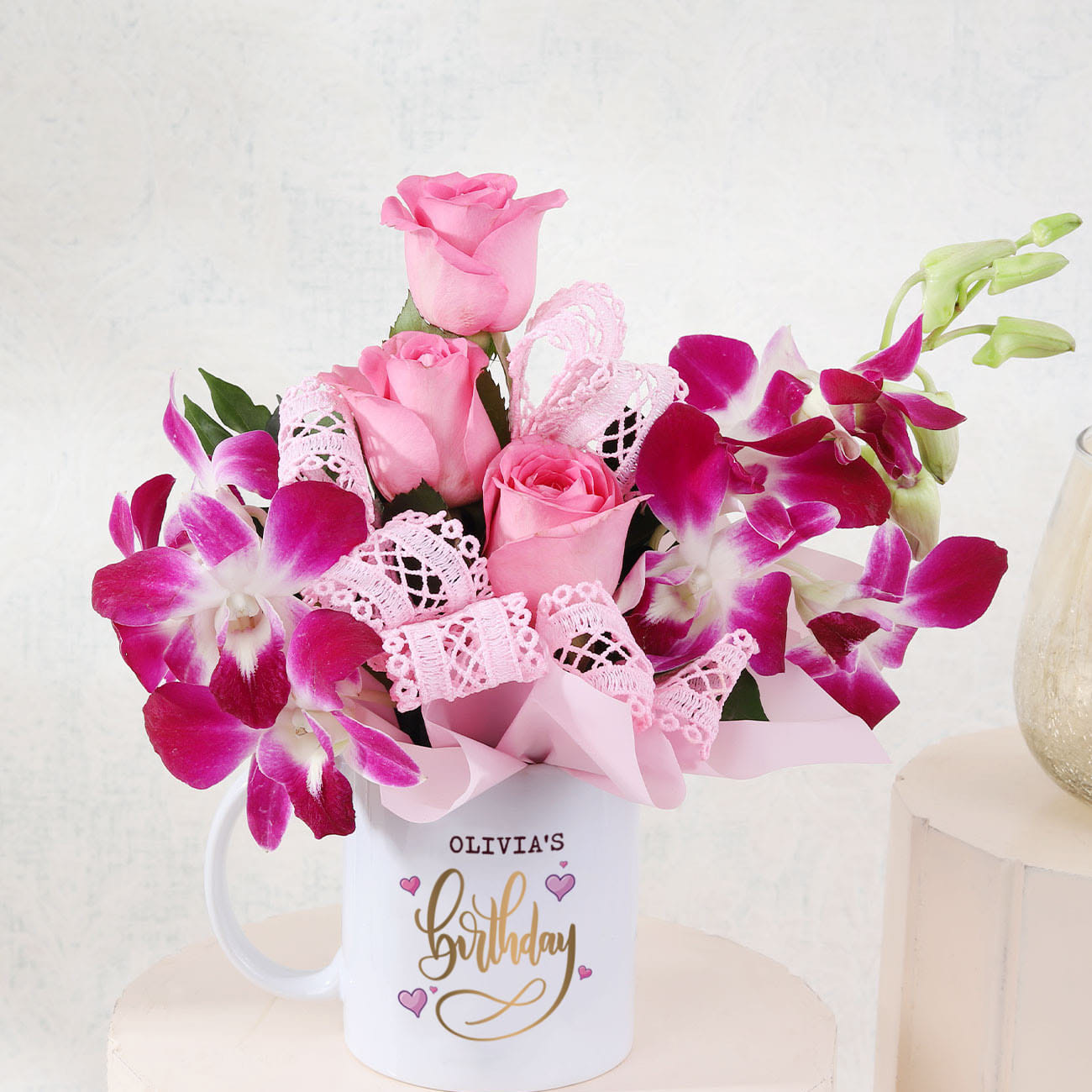 Cheerful Birthday Personalized Floret Mug