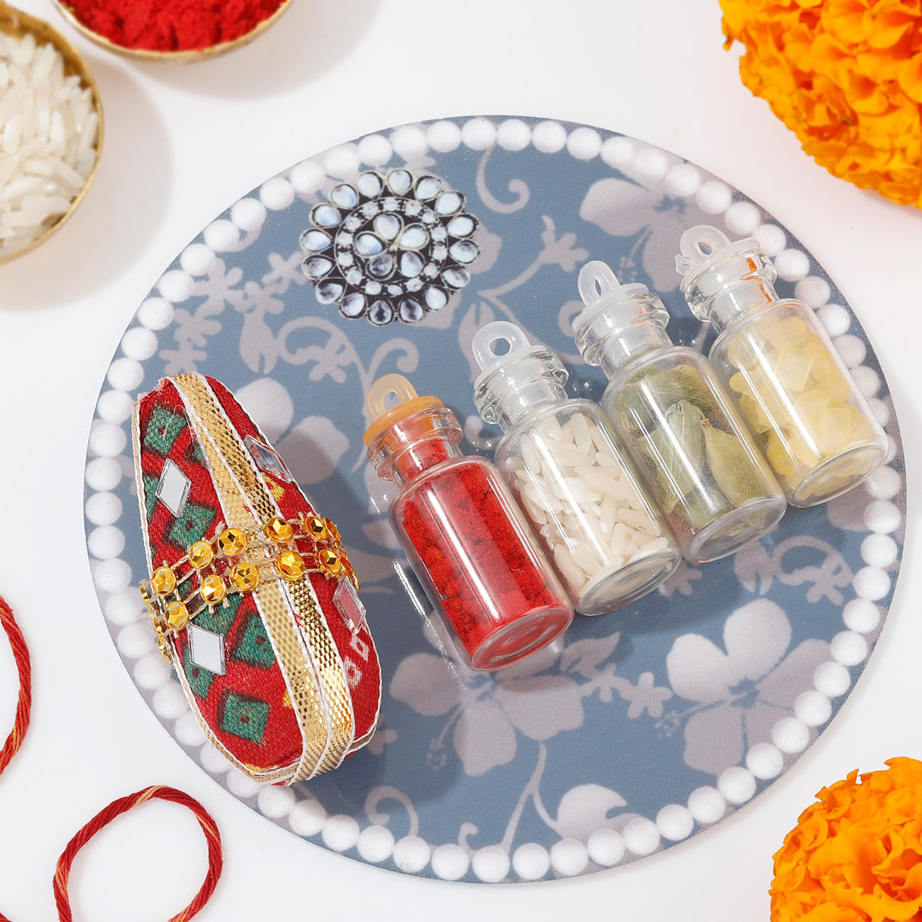 Classy Pearl Embellished Tikka Thali Set For Bhai Dooj