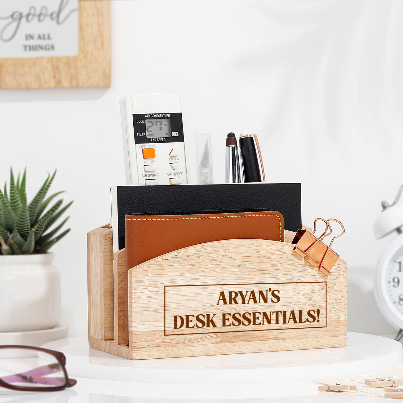 Desk Goals Personalized Wooden Organizer