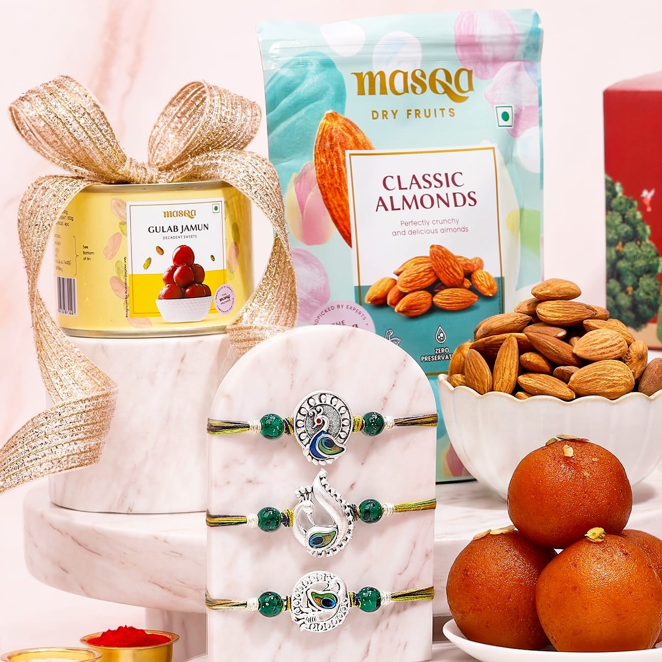Divine Peacock Rakhi Hamper with Mithai