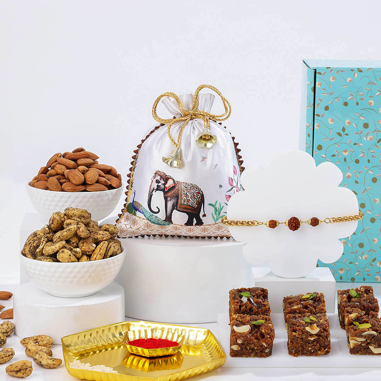 Divine Rudraksha Rakhi And Delightful Treats Hamper