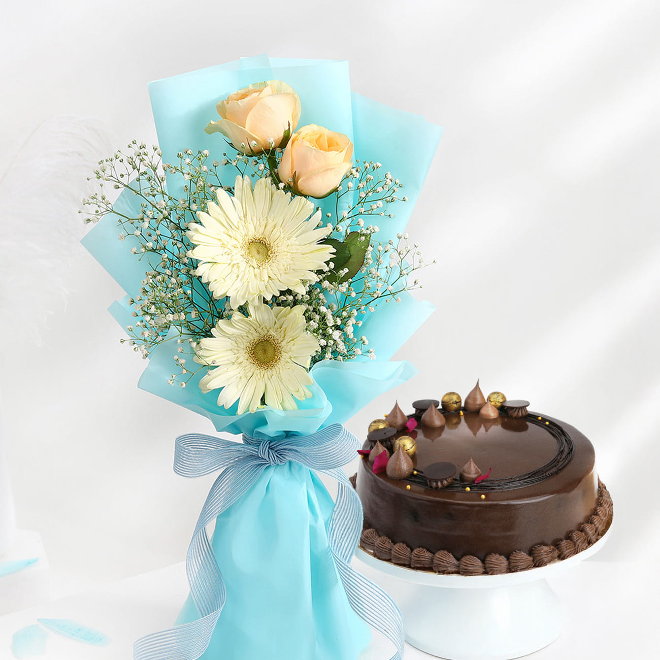 Elegant Floral Bliss With Chocolate Cake
