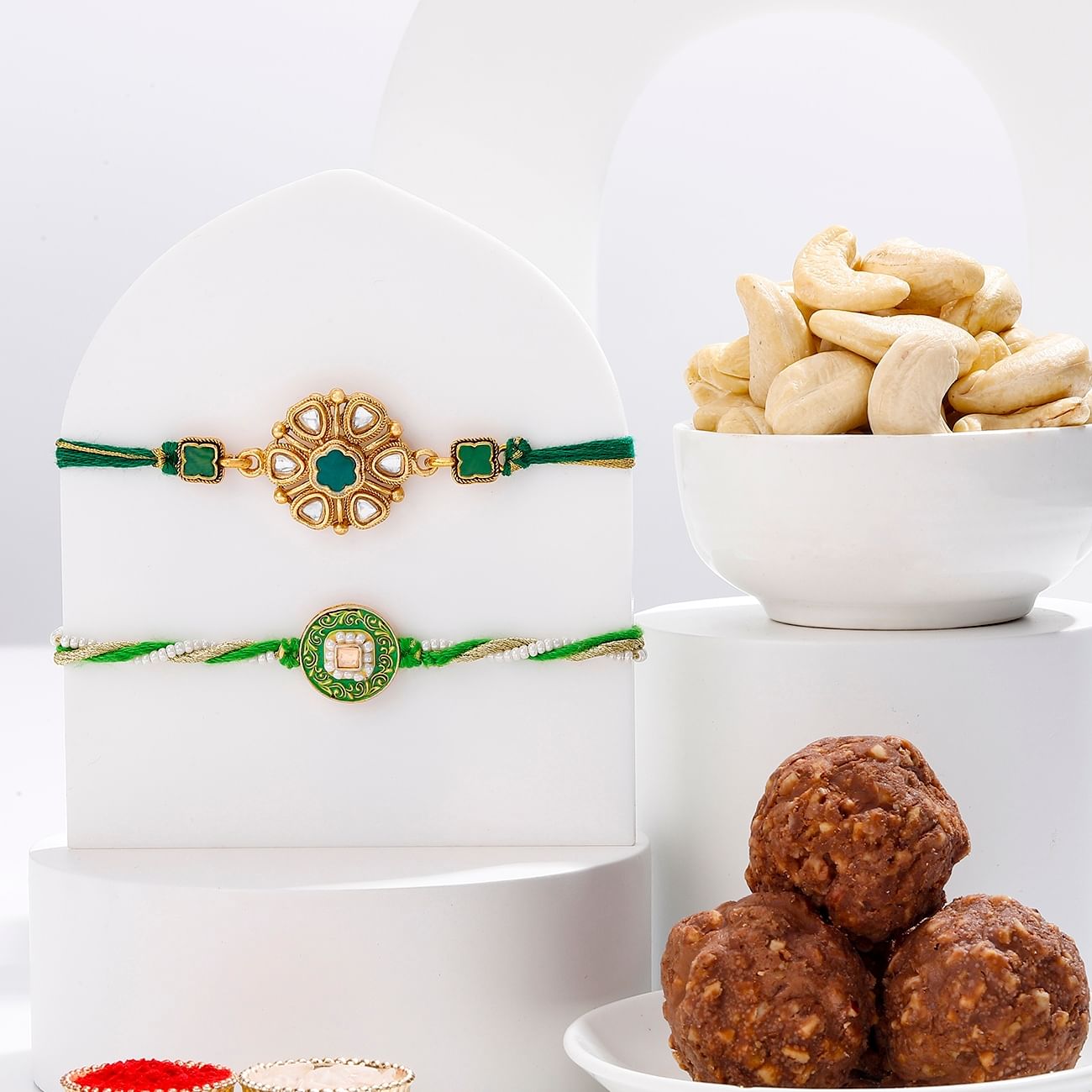 Elegant Green Kundan Rakhis Hamper - Set Of 2