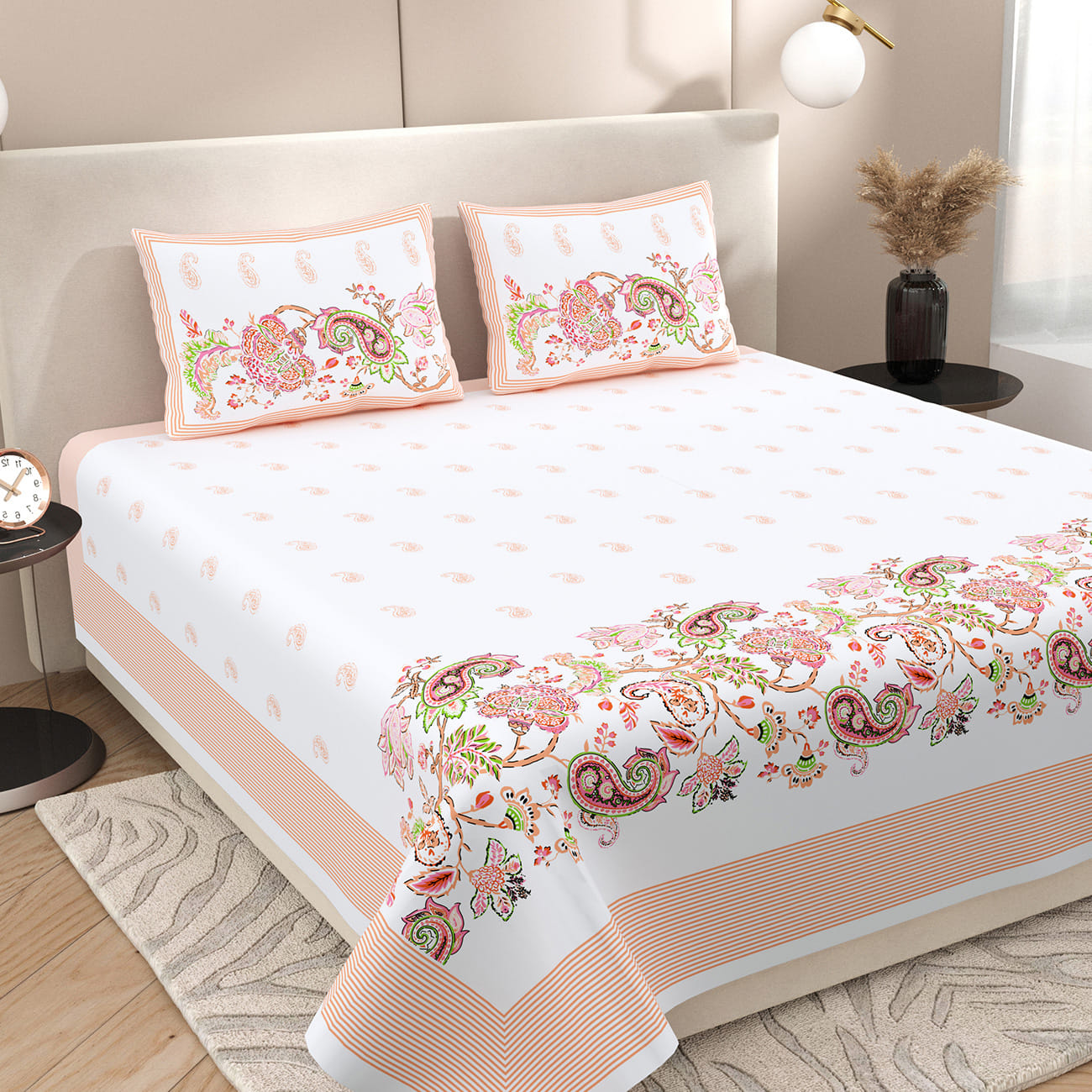 Elegant Pink Floral Bedsheet For Diwali