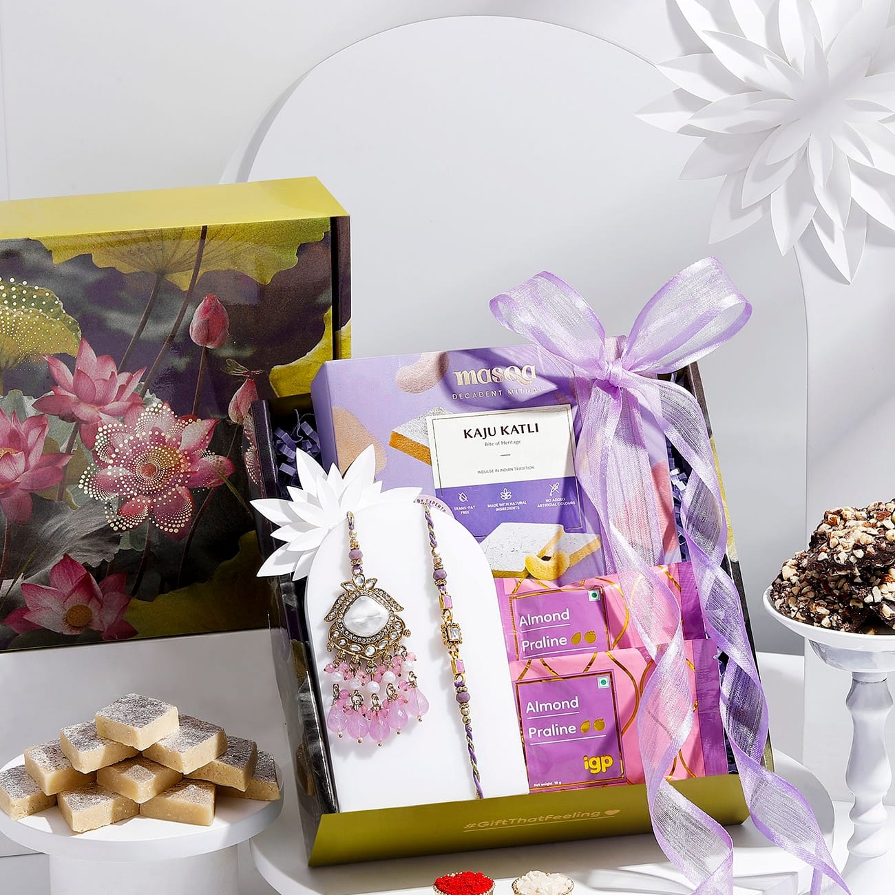 Elegant Purple Kundan Rakhi Hamper