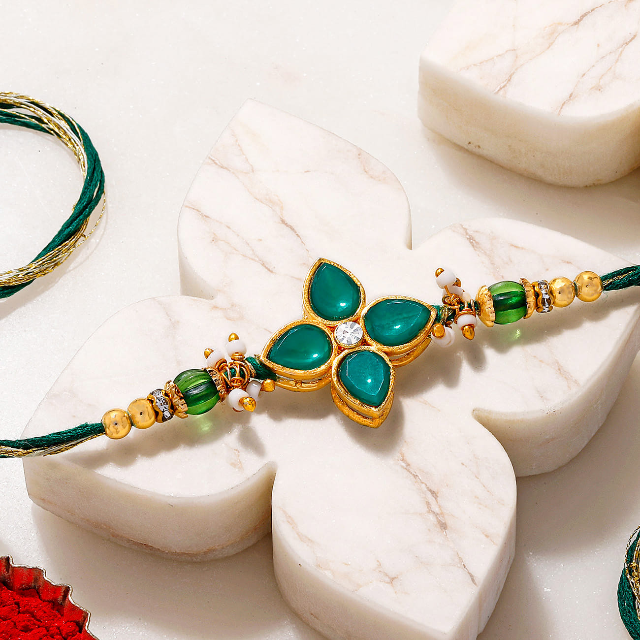 Emerald Clover Stone Rakhi