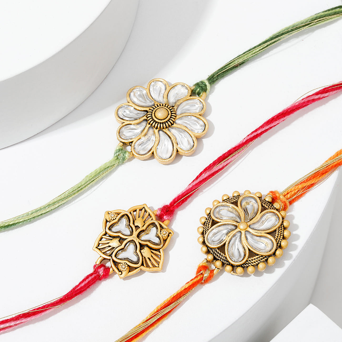 Florid Kundan Work Rakhi - Set Of 3