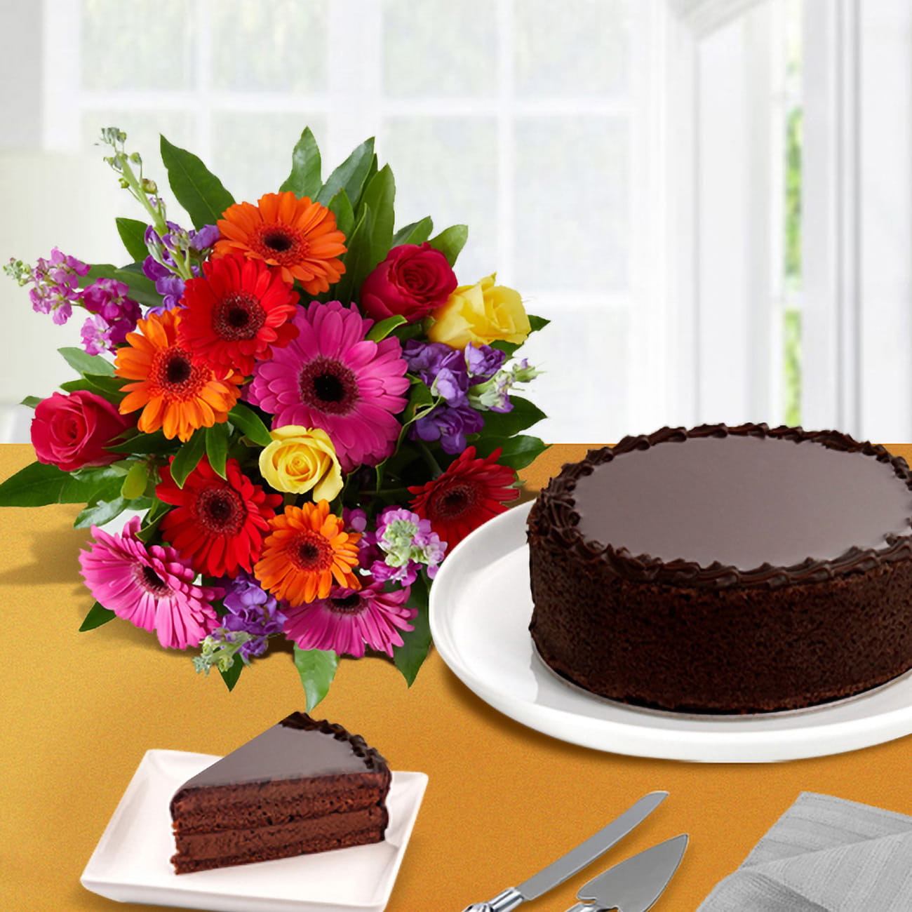 Flowers and Chocolate Cake