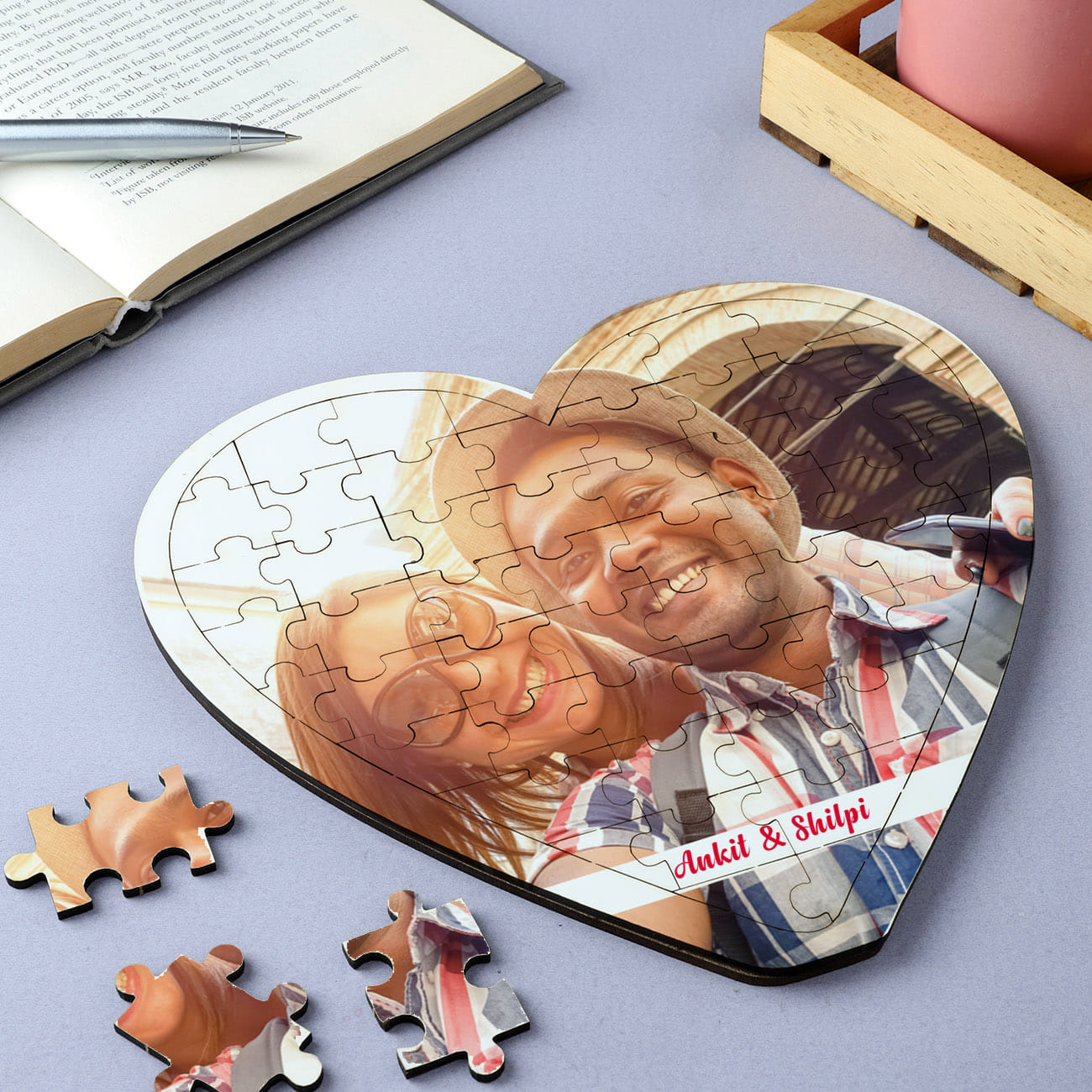 Forever Love Personalized Wooden Jigsaw Heart Puzzle