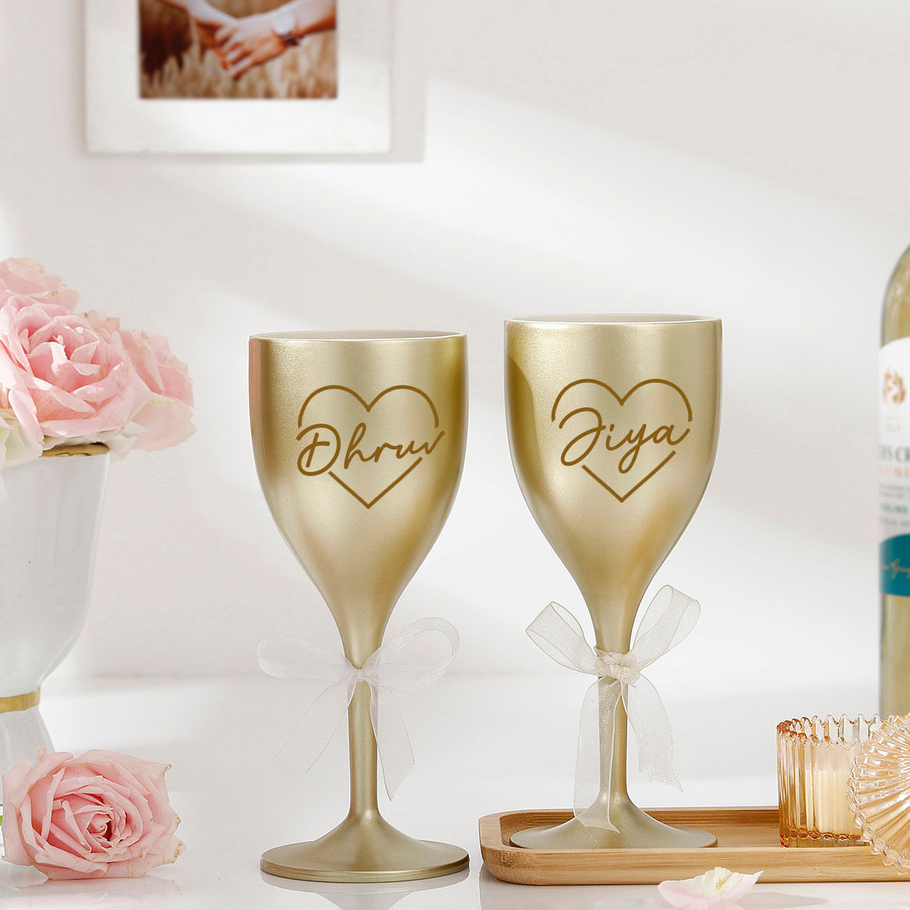 Golden Luxe Personalized Wine Glass Set For Couples