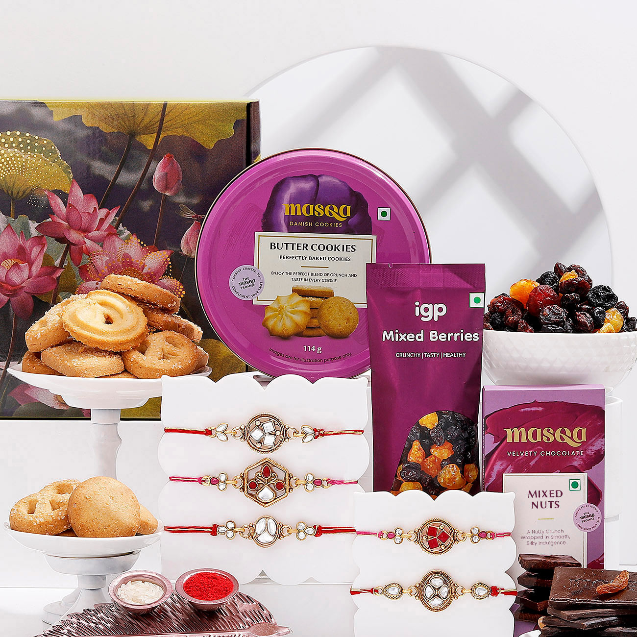 Grand Ties-Kundan Meenakari Rakhi Hamper