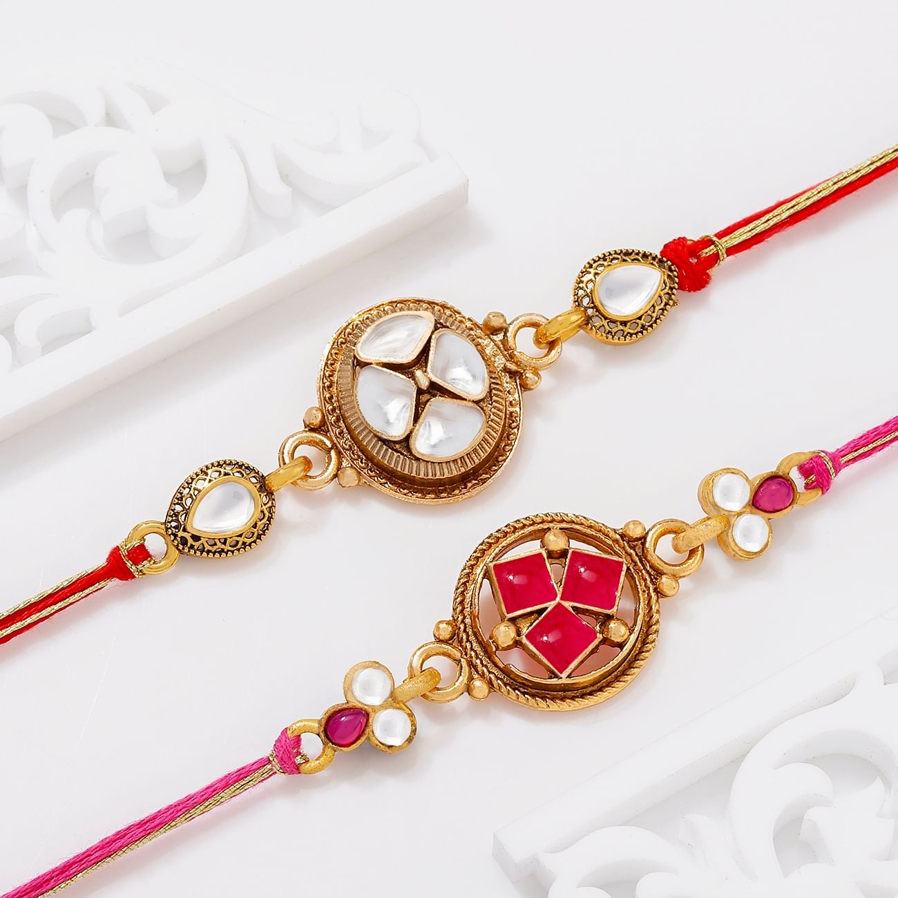 Handcrafted Kundan And Meena Rakhis-Set Of 2