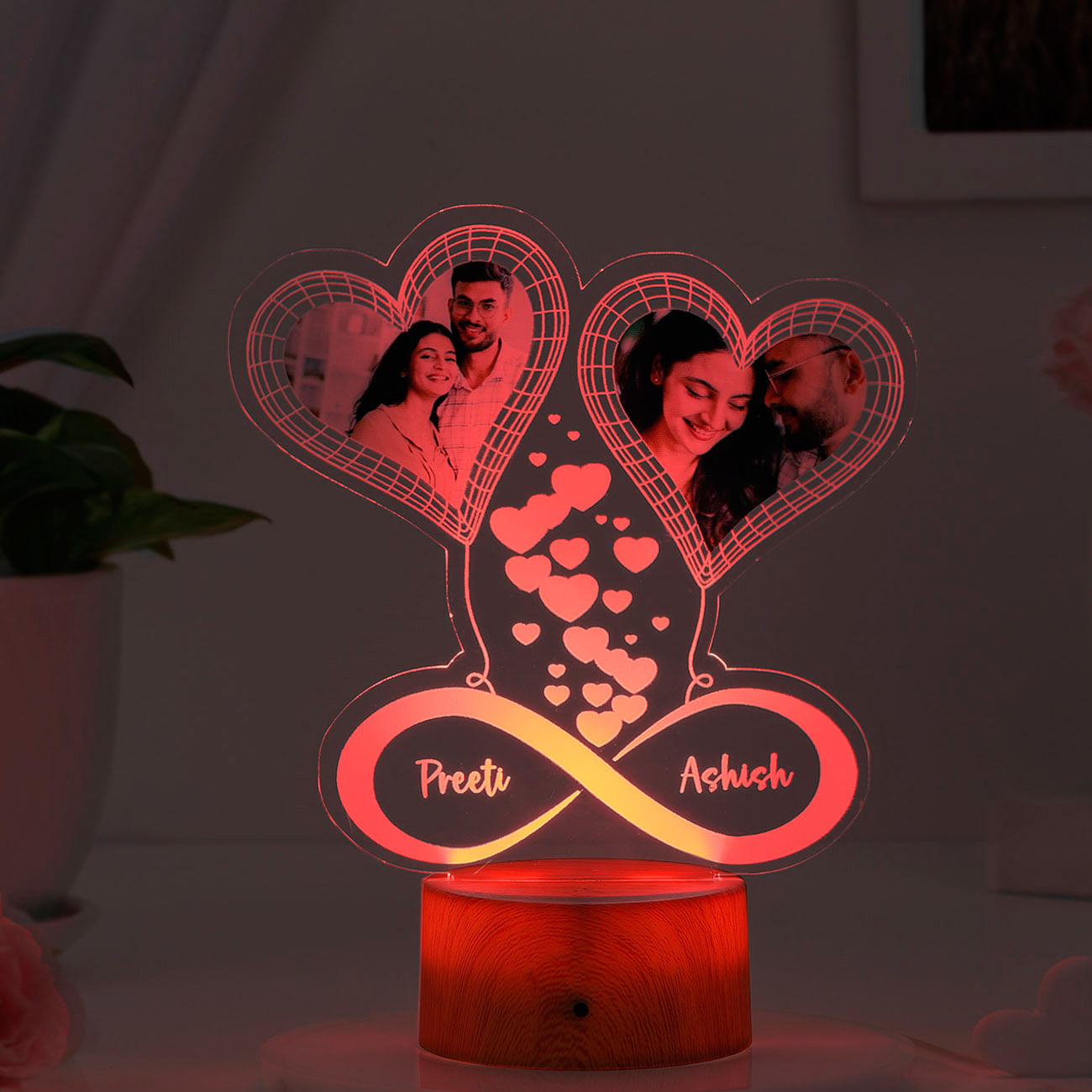 Hearts And Balloons Personalized LED Lamp
