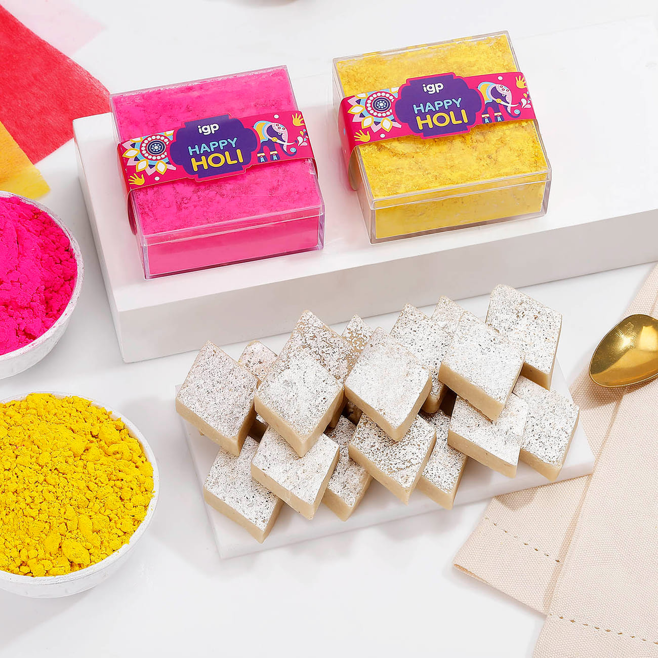 Kaju Katli And Herbal Gulaal Holi Hamper