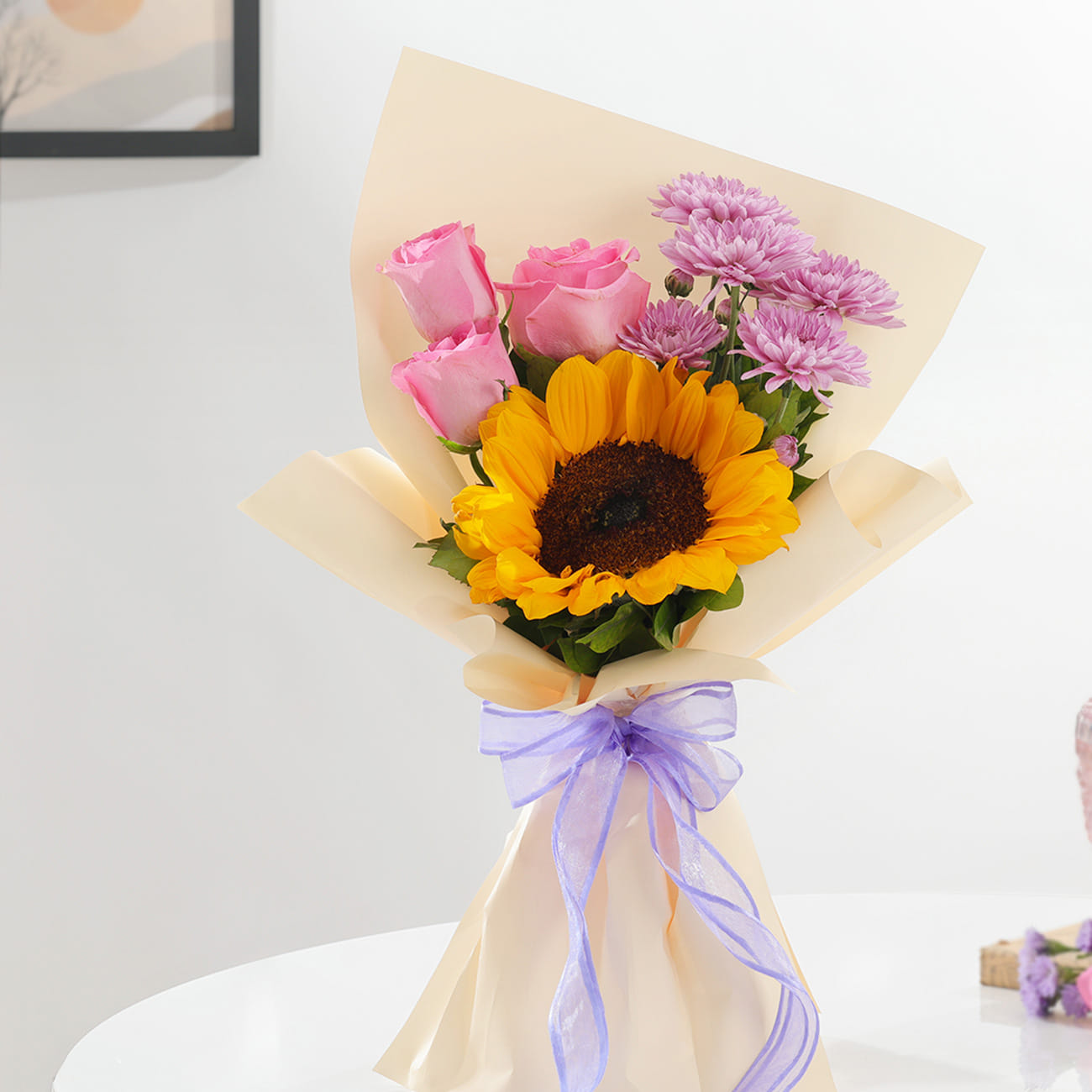 Lovely Sunflower And Rose Bouquet