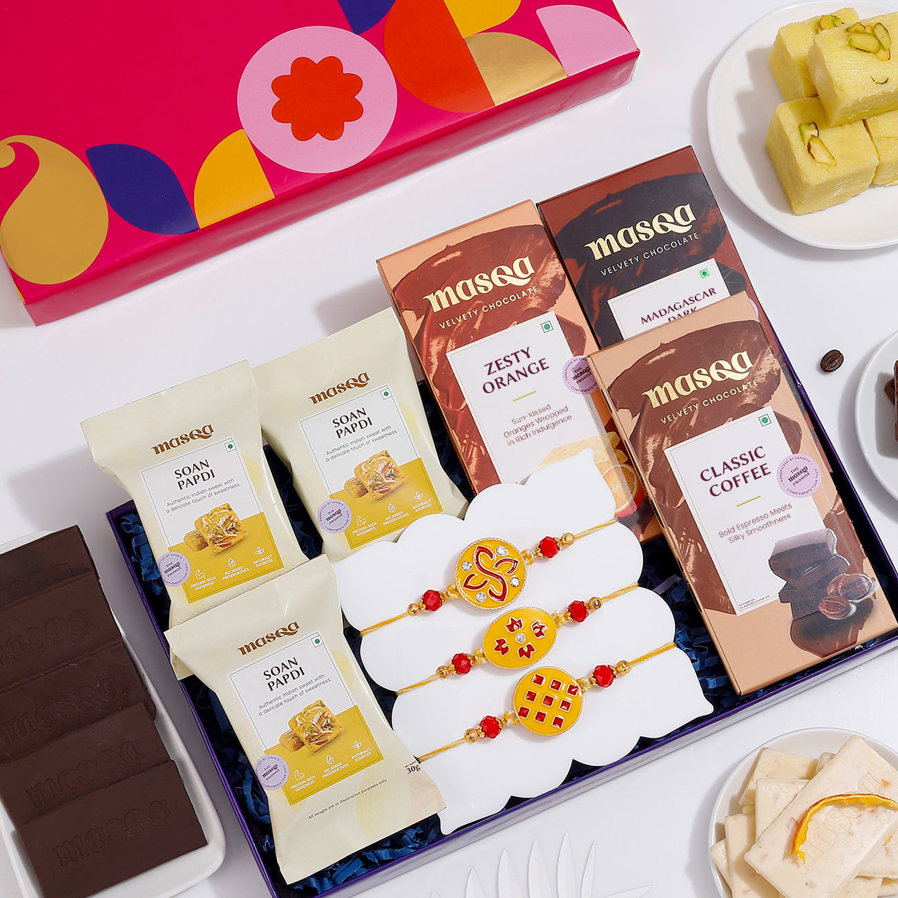 Mandana Meenakari Rakhis And Chocolates Hamper