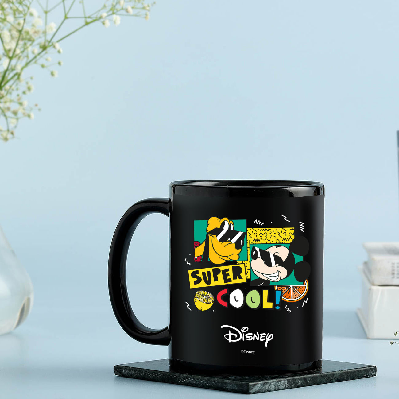 Mickey N Pluto Personalized Black Mug