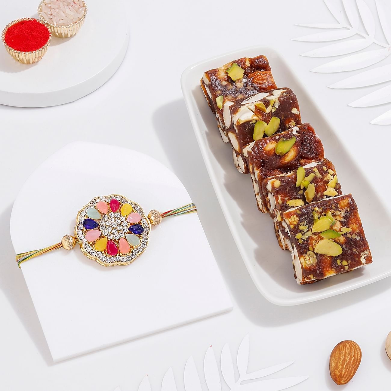 Navratan Rakhi And Sweets Combo