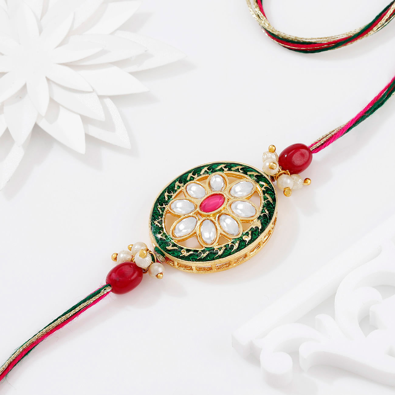 Oval Kundan Meenakari Rakhi