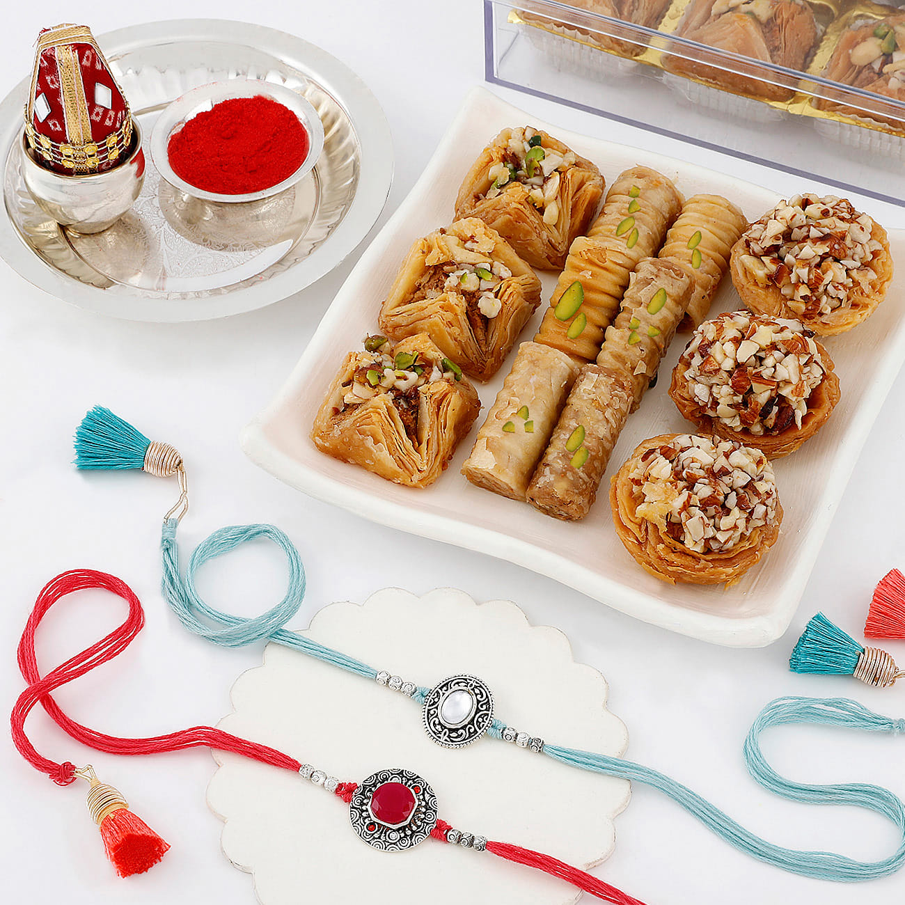 Oxidized Rakhi Set Of 2 With Lebanese Baklawa
