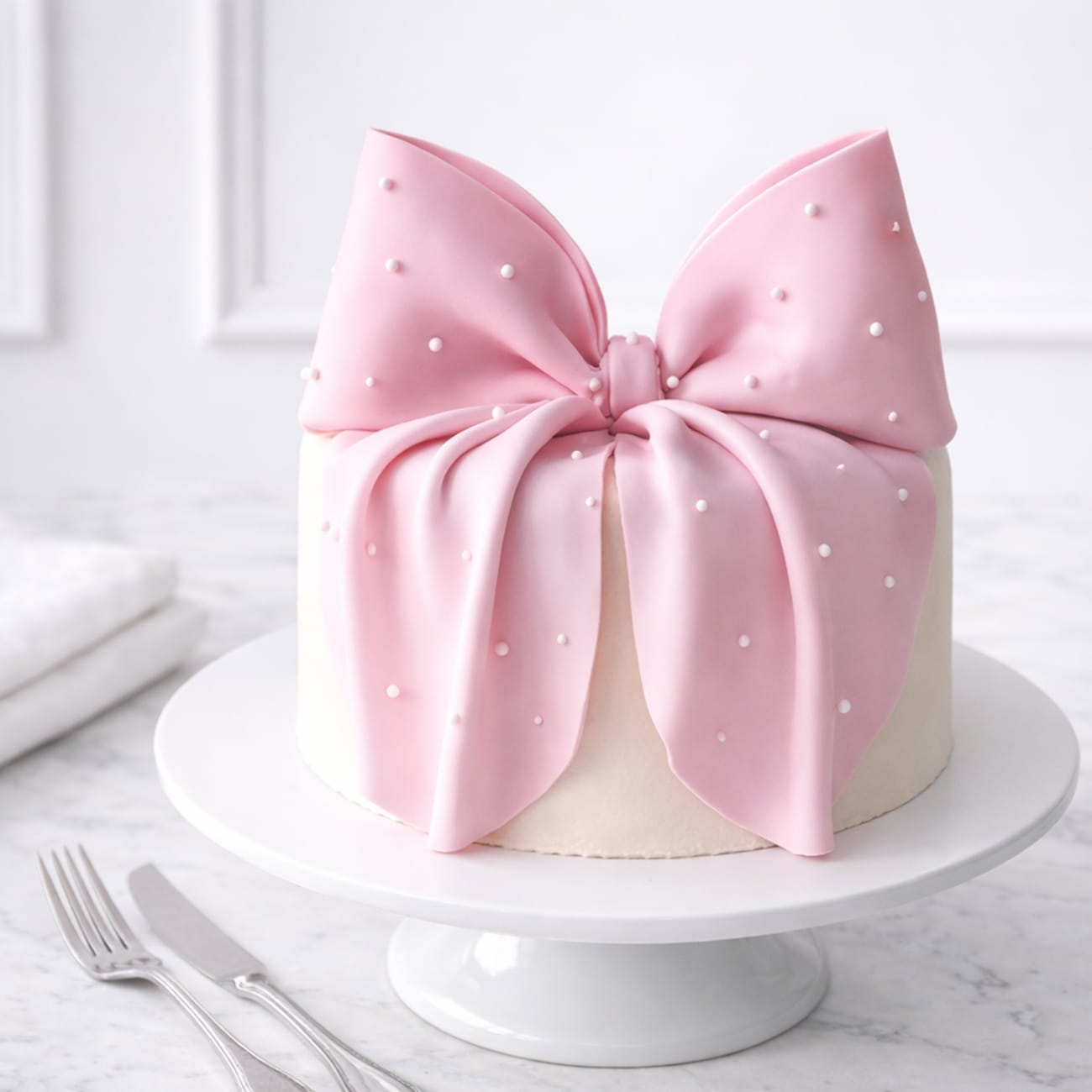 Pearls & Bow Elegance Cake