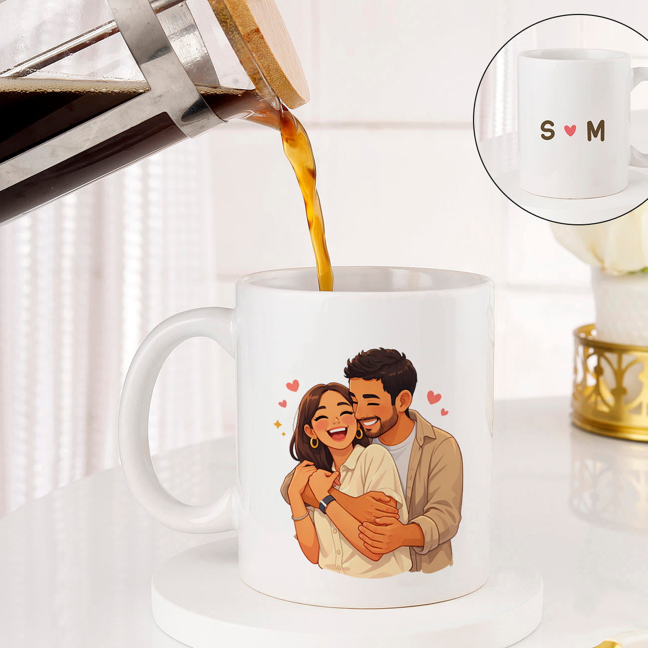 Personalized Animated Couple Portrait Valentine's Mug