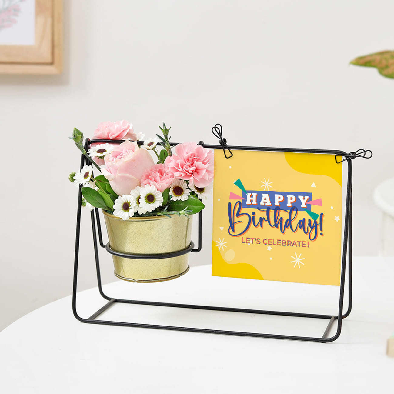 Personalized Birthday Celebration Swinging Metal Planter