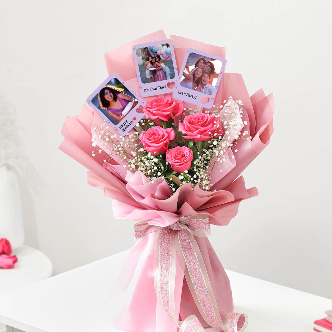 Personalized Birthday Magnets And Blooms Bouquet