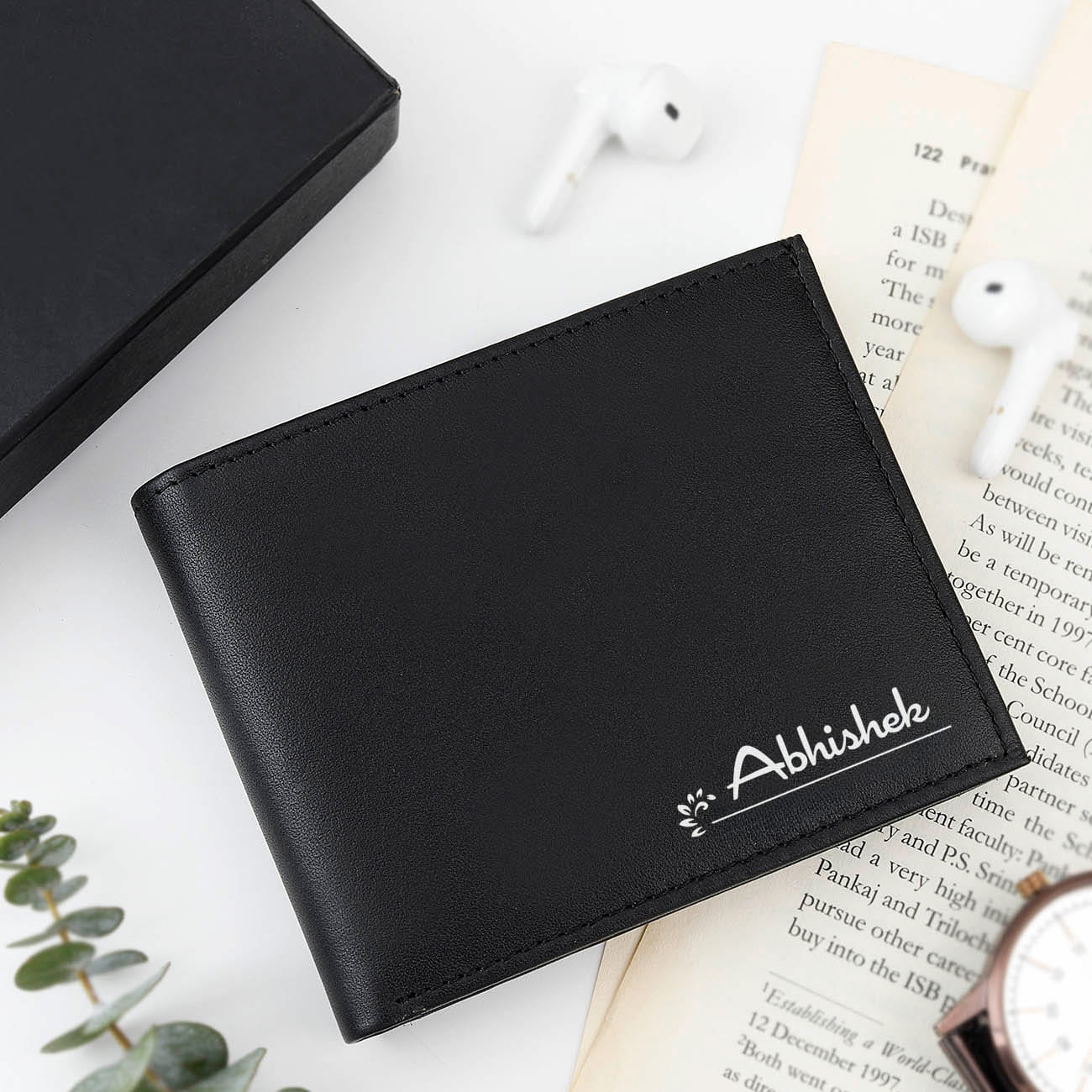 Personalized Black Leather Wallet for Men