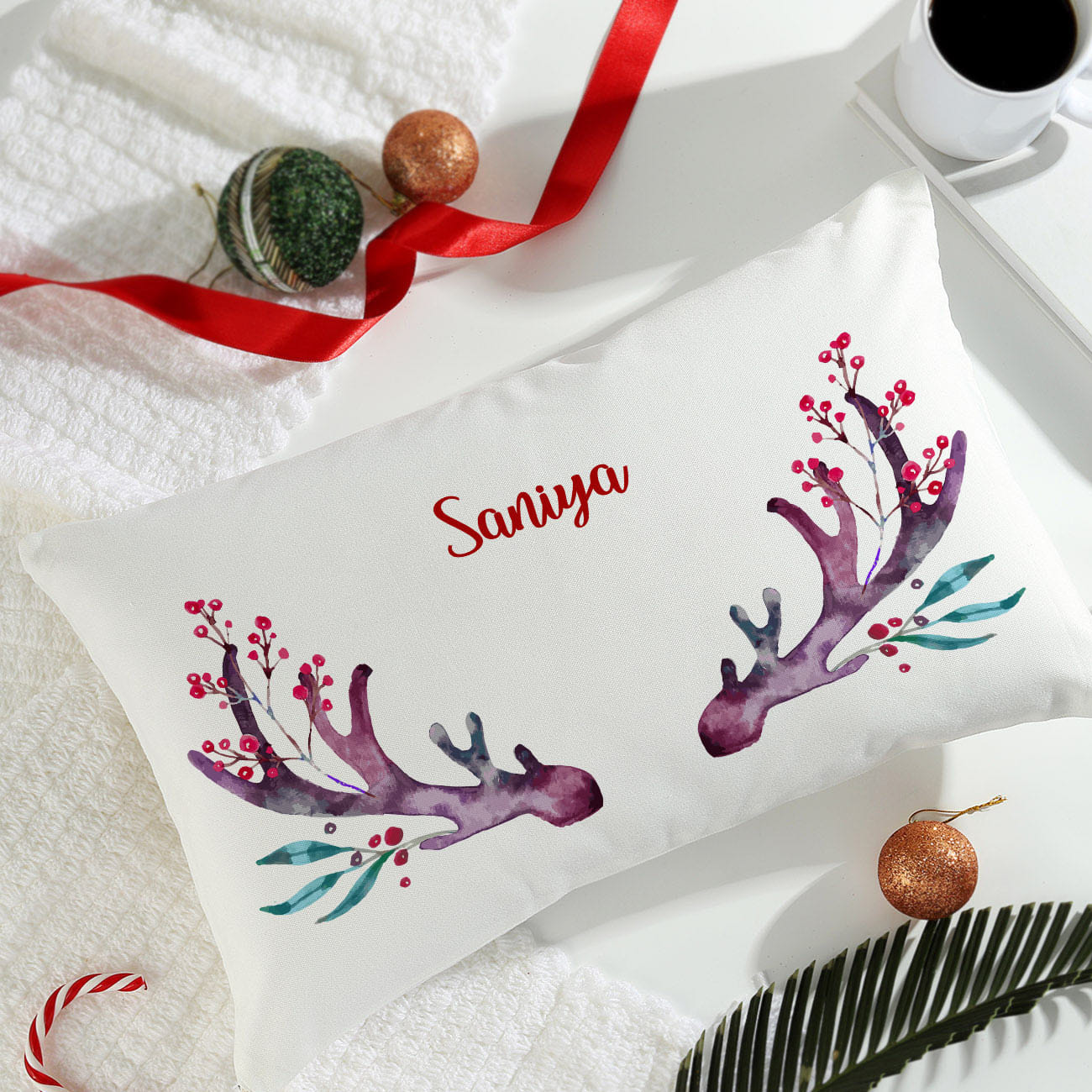 Personalized Christmas Reindeer Cushion with Filler