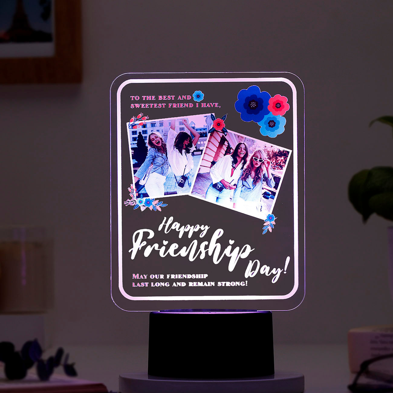 Personalized Happy Friendship Day LED Lamp - Black Base