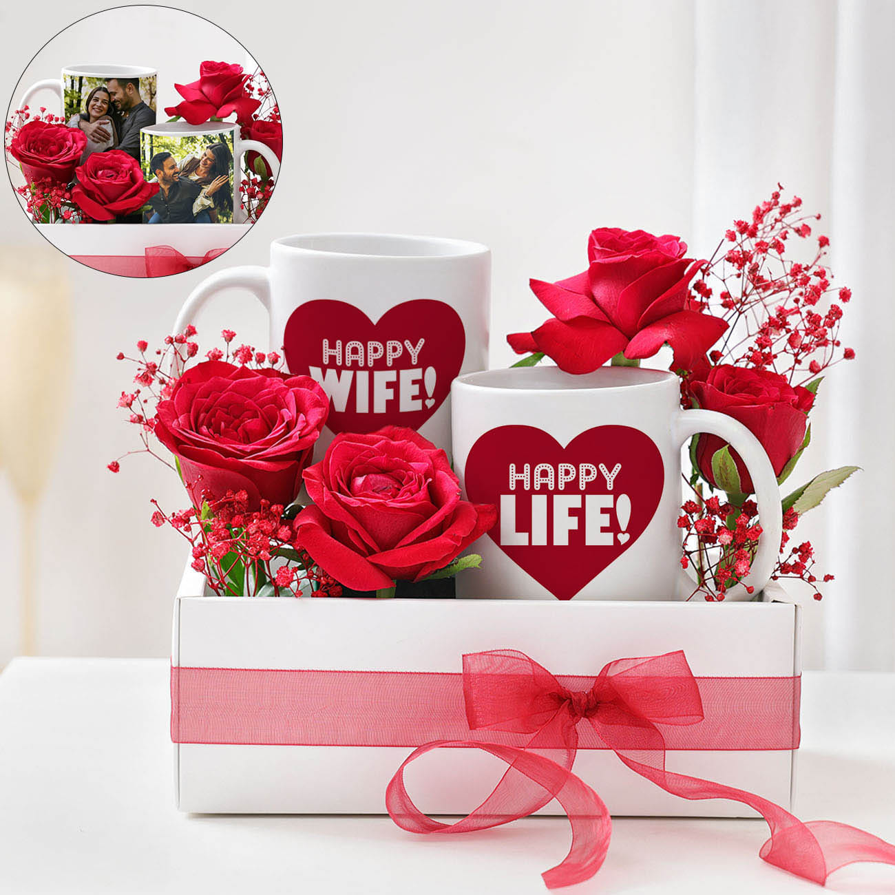 Personalized Happy Wife Happy Life Couple Mugs With Roses