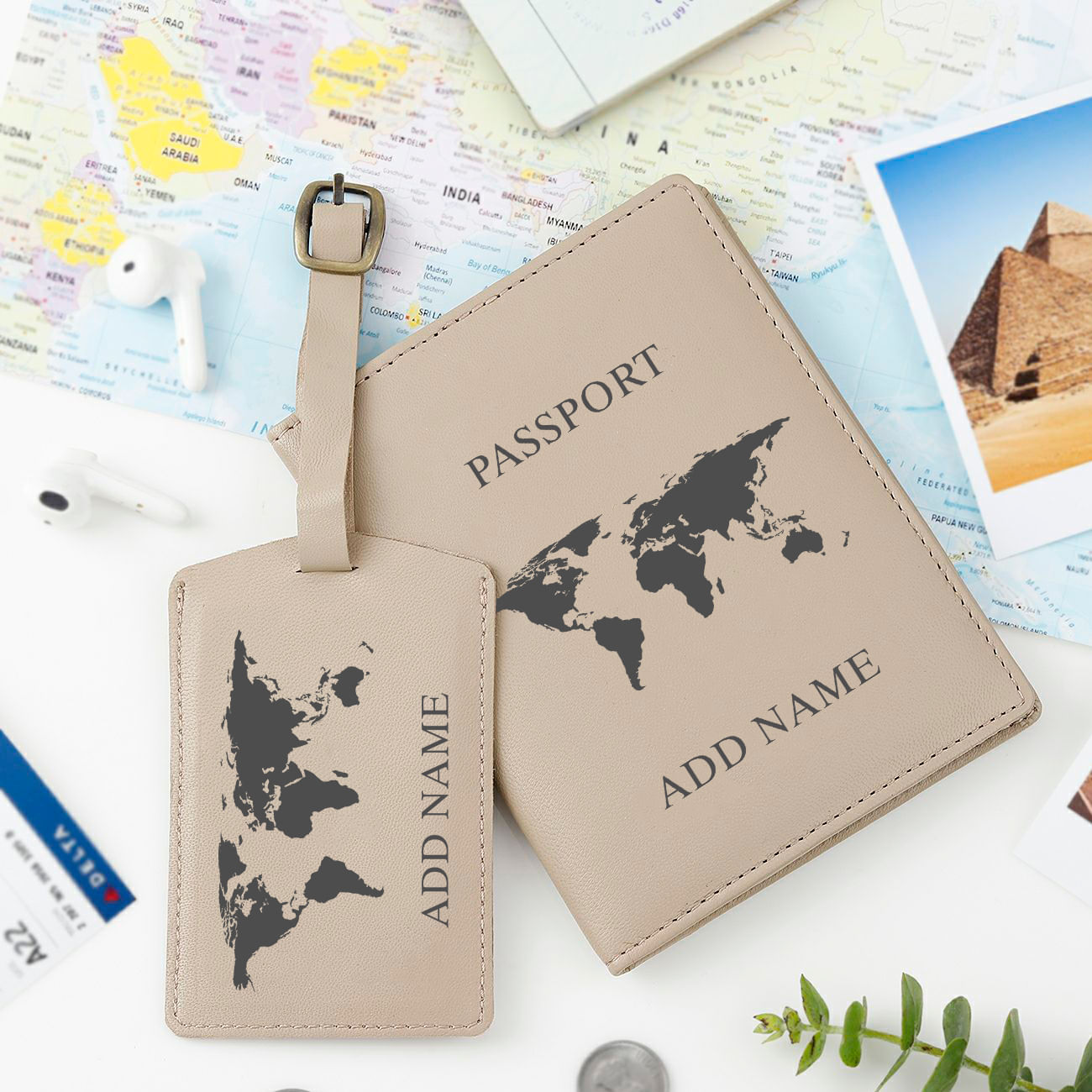 Personalized Passport Cover And Luggage Tag Combo - Grey