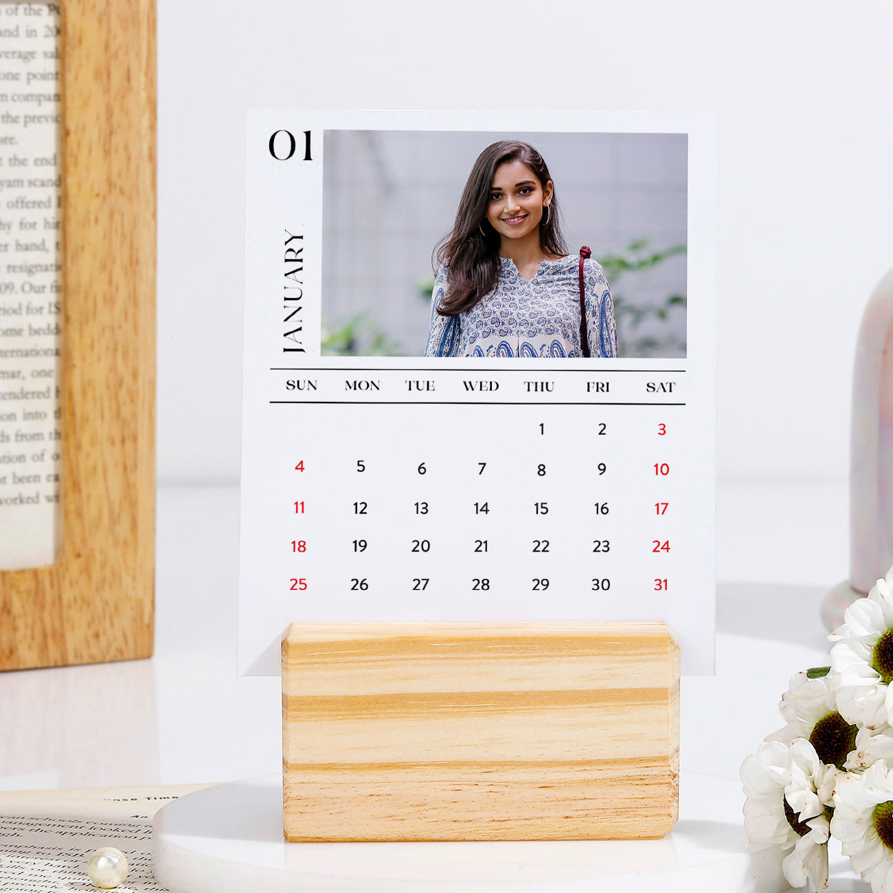 Personalized Photo Desk Calendar With Wooden Base