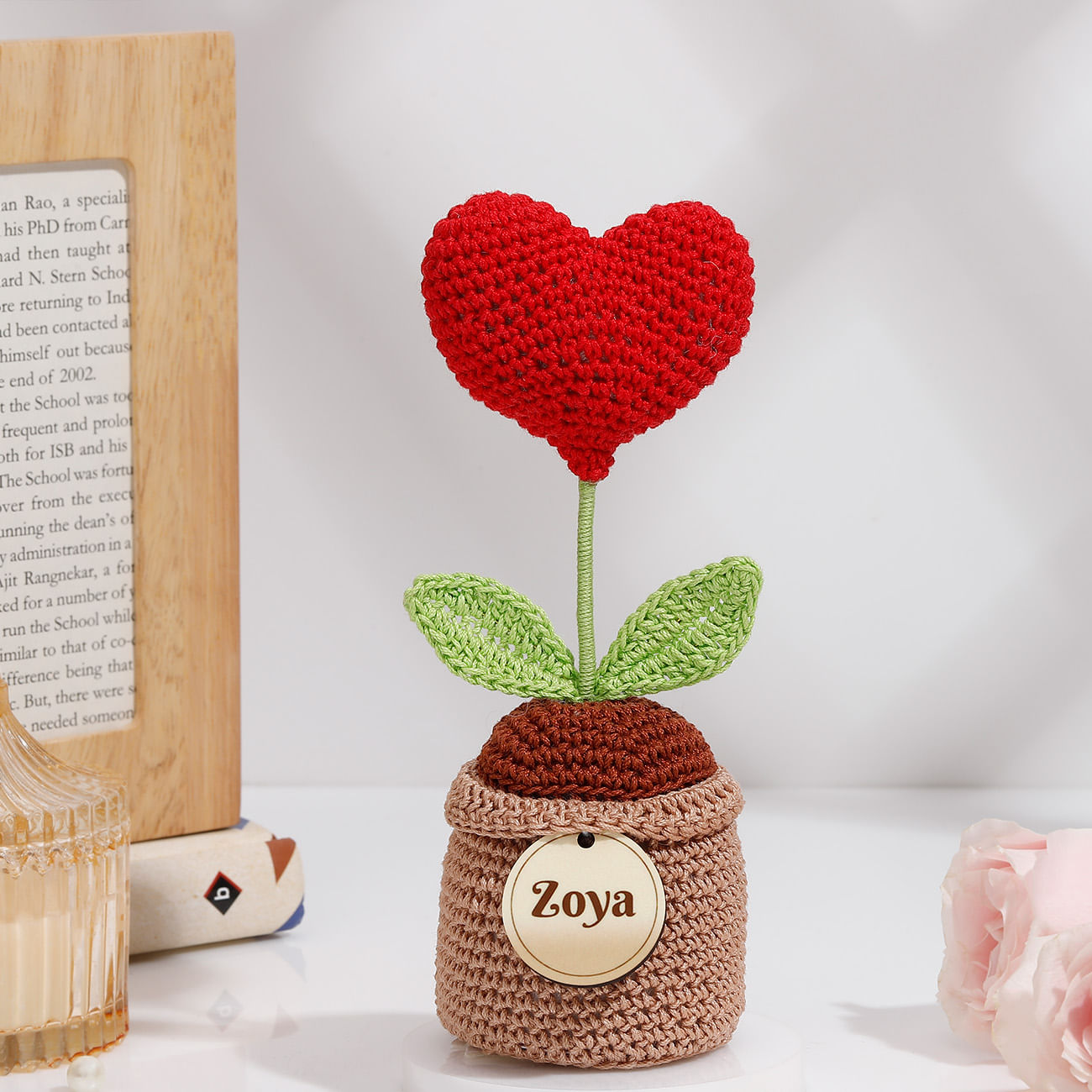 Personalized Red Crochet Heart In Pot