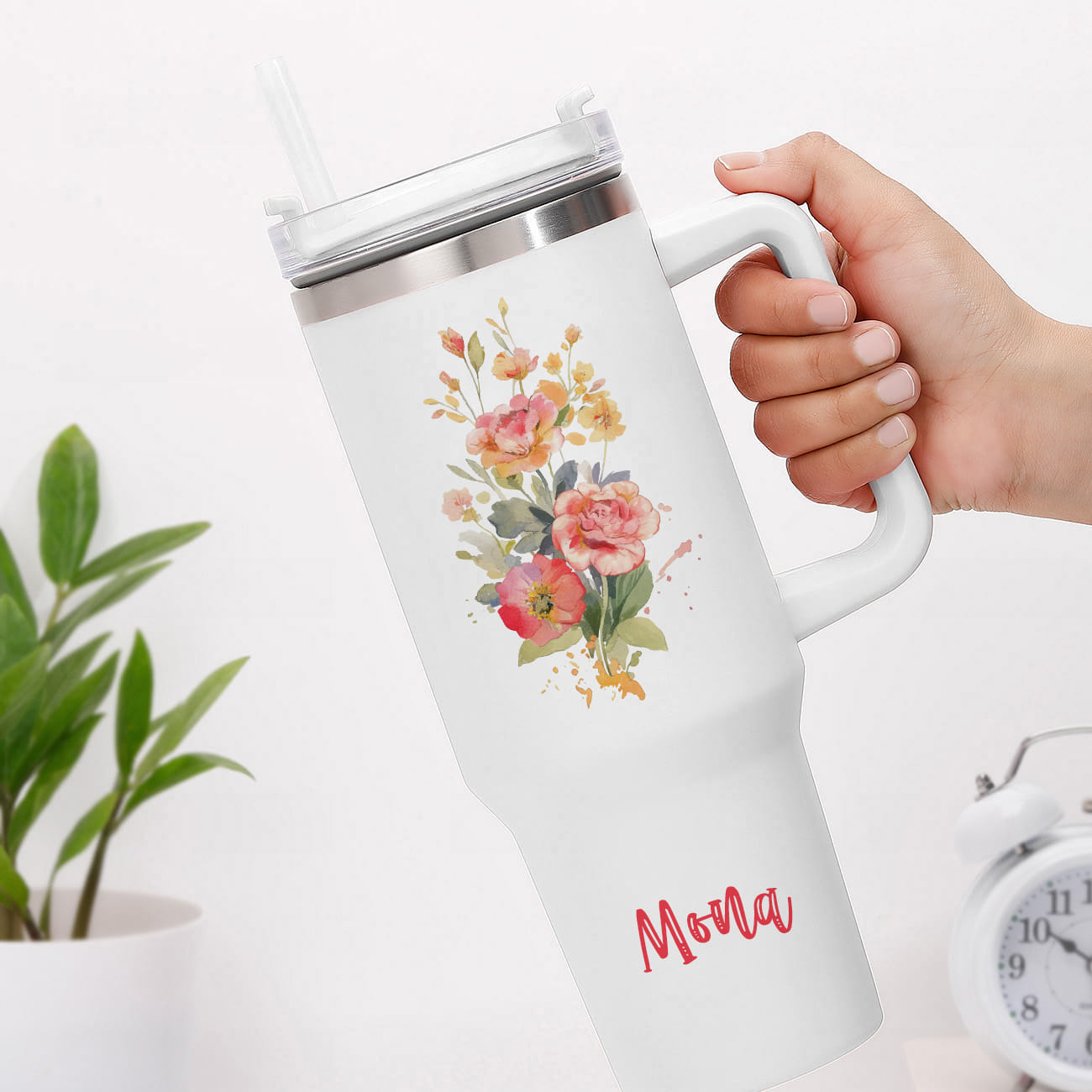 Personalized Watercolour Blooms Tumbler - White