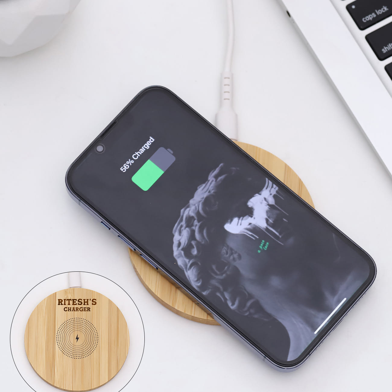 Personalized Wireless Bamboo Charger