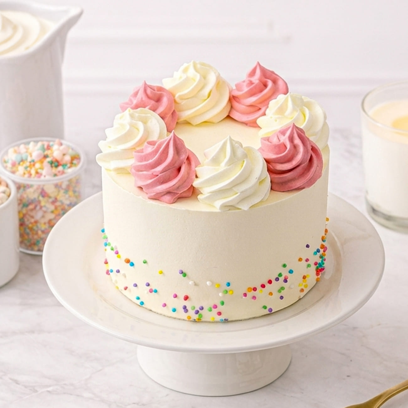 Pink & Cream Swirl Vanilla Cake (300g)