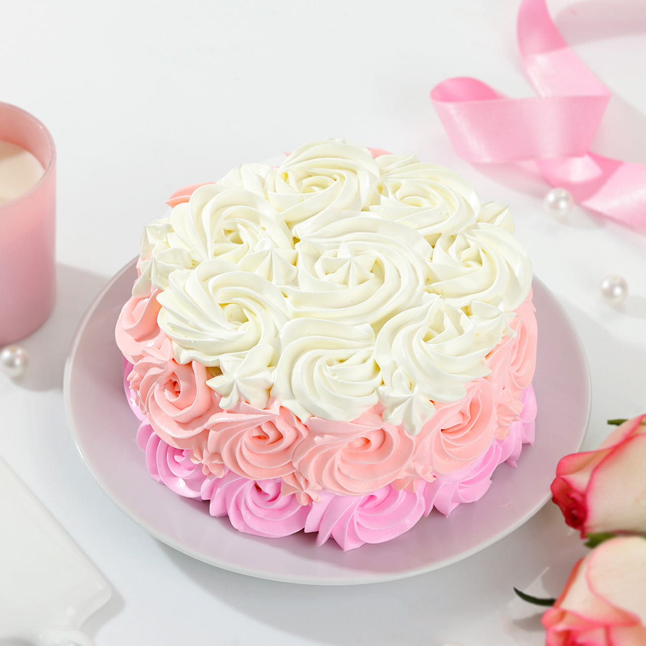 Pink Ombre Rose Cake