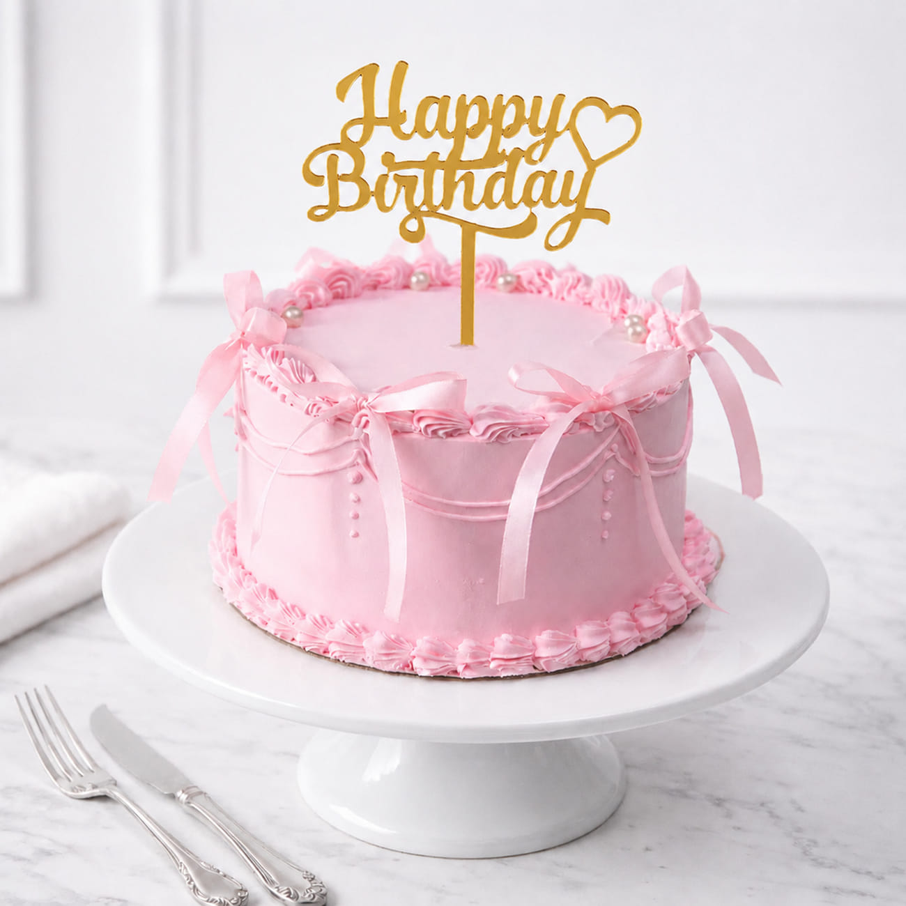 Pink Ribbon Birthday Cake - 450 gm